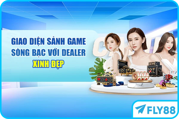 Giao diện sảnh game sòng bạc với dealer xinh đẹp